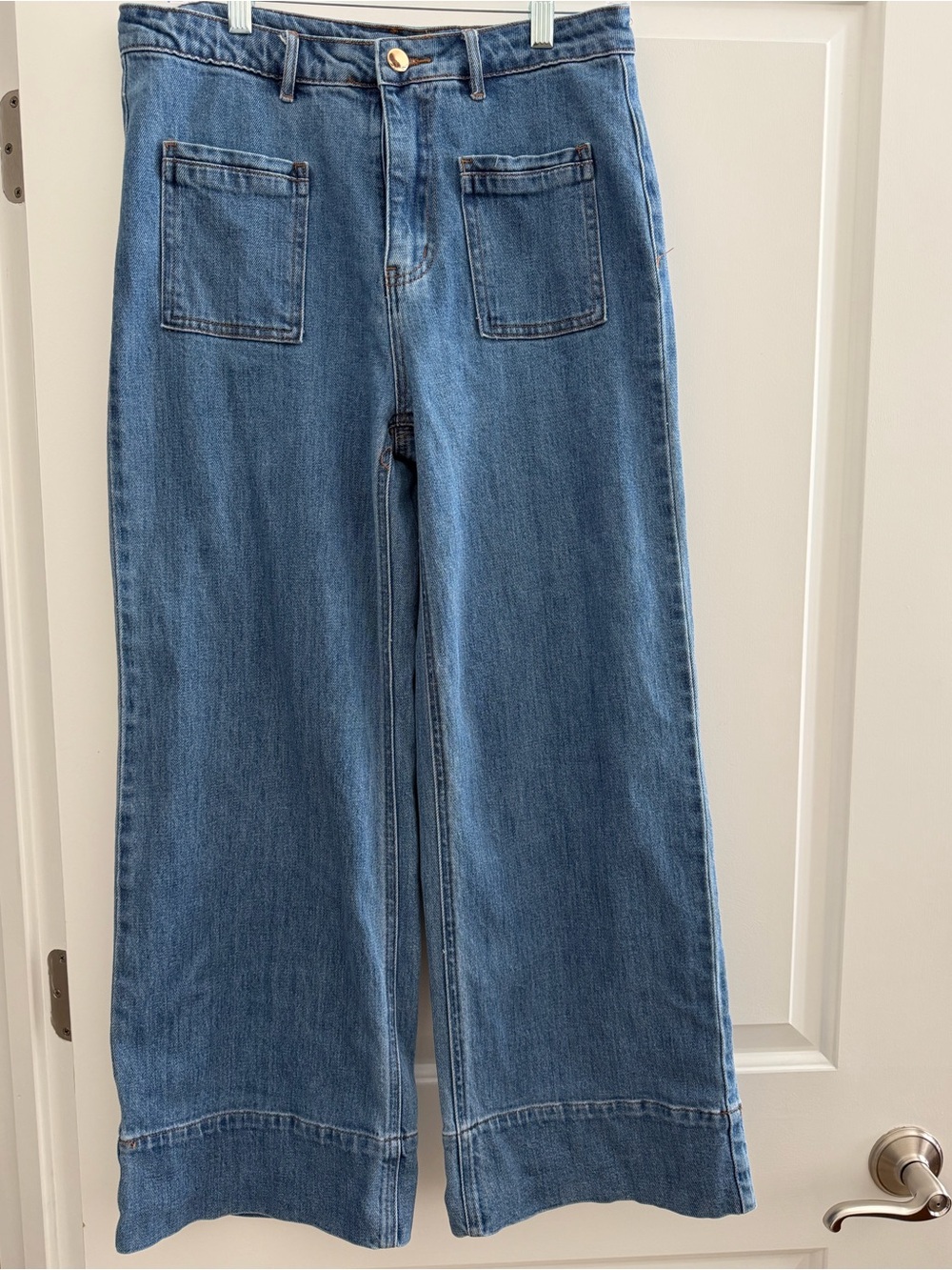 Altar’d State High Rise Wide Leg Cuffed Jeans Patch Pockets